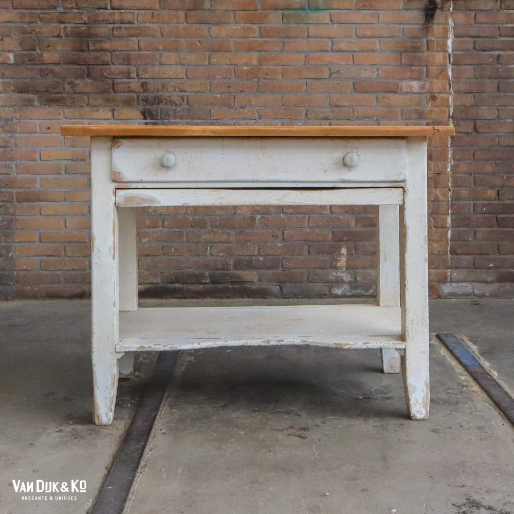 Brocante tafel met uitschuifbare plank - Afbeelding 4