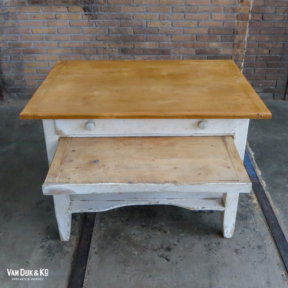 Brocante tafel met uitschuifbare plank - Afbeelding 6