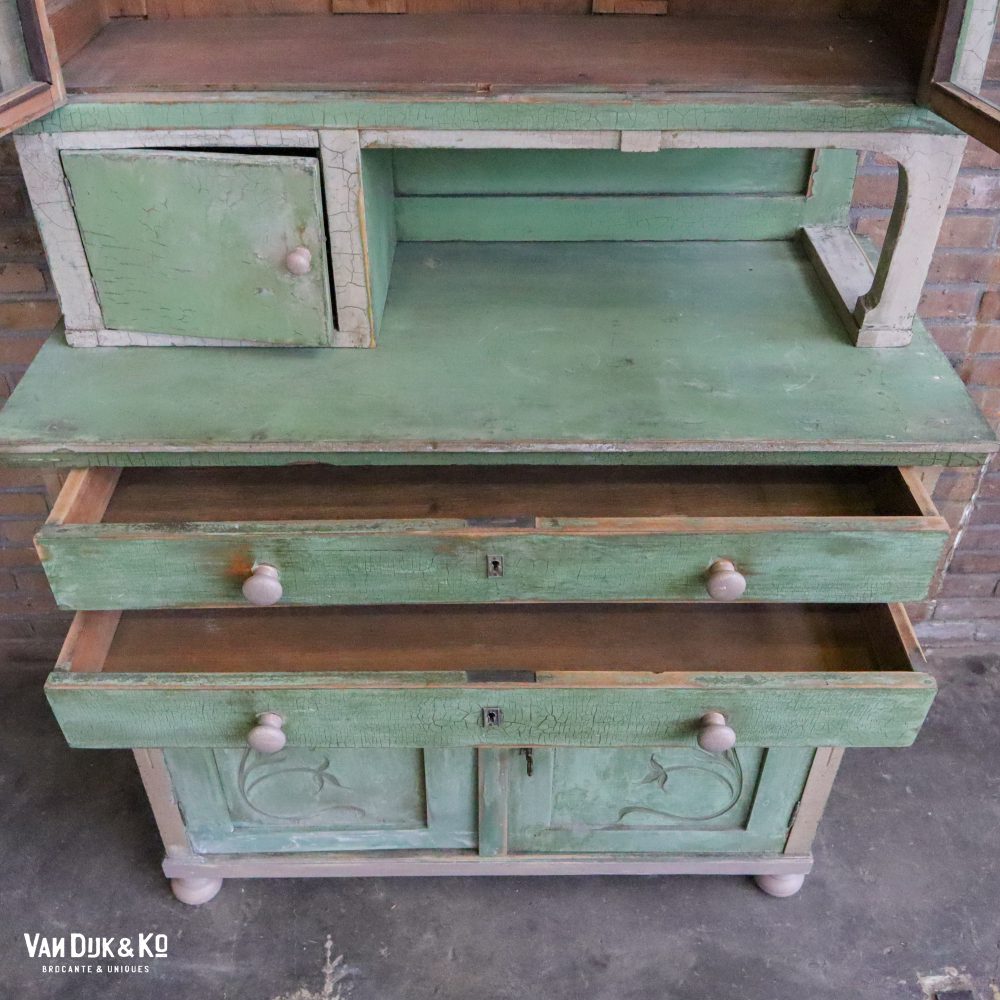 Brocante groene buffetkast - Afbeelding 8