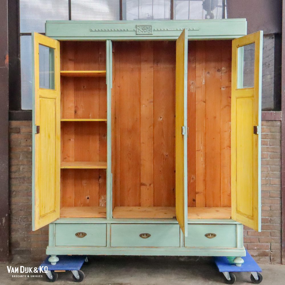Brocante kledingkast met spiegels - Afbeelding 3