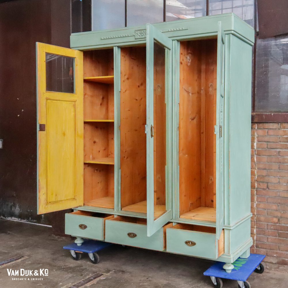 Brocante kledingkast met spiegels - Afbeelding 4
