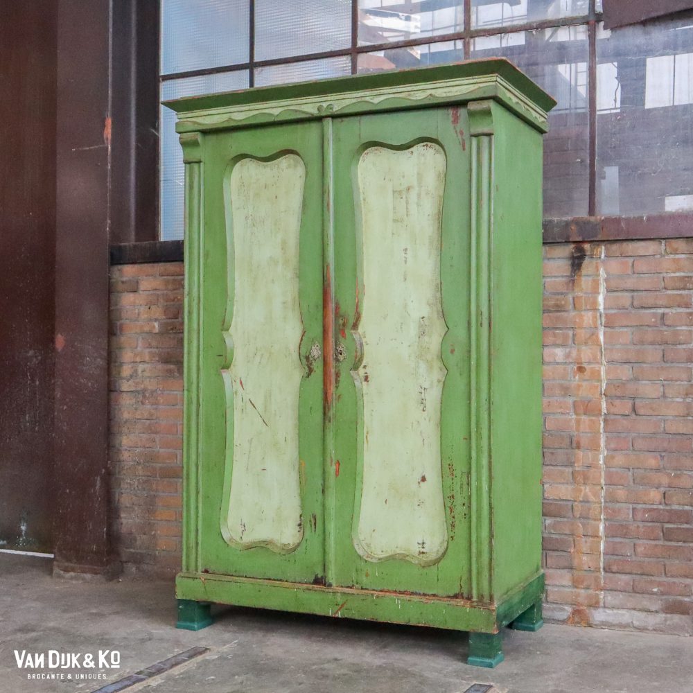 Brocante groene linnenkast - Afbeelding 2