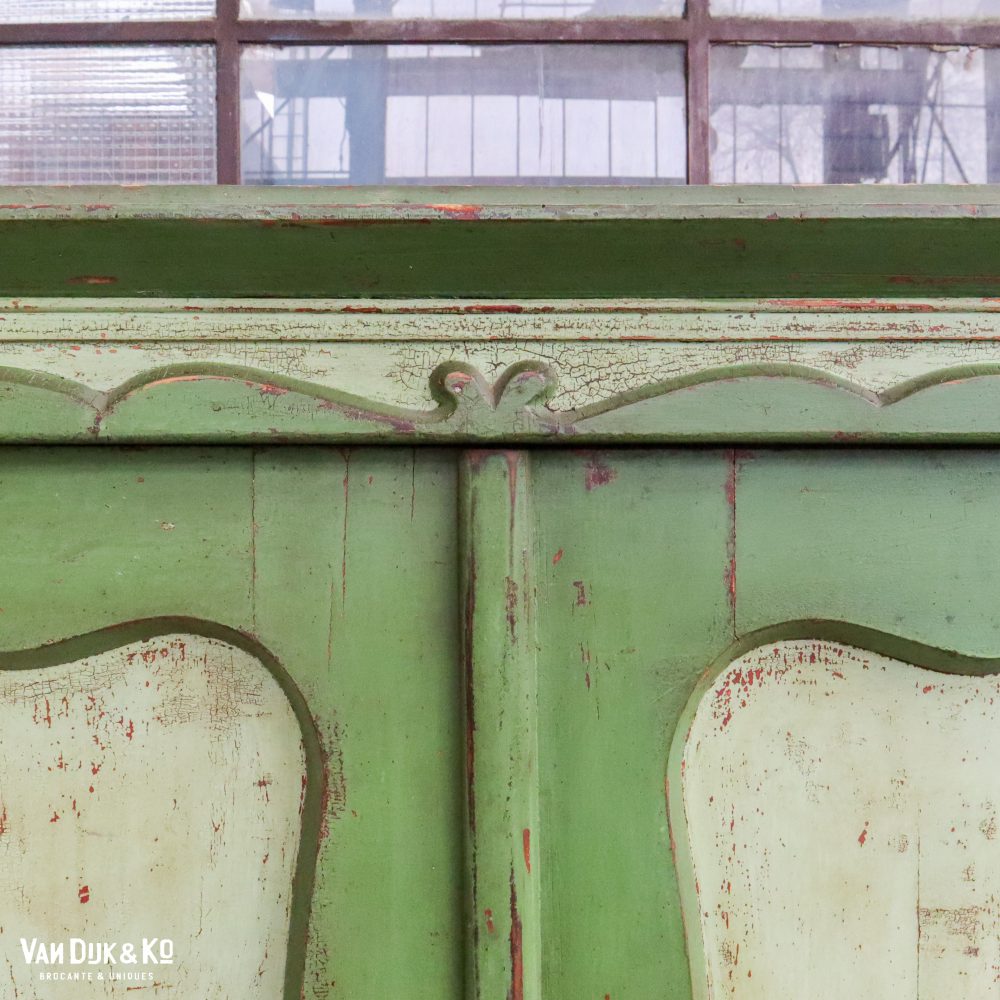 Brocante groene linnenkast - Afbeelding 4