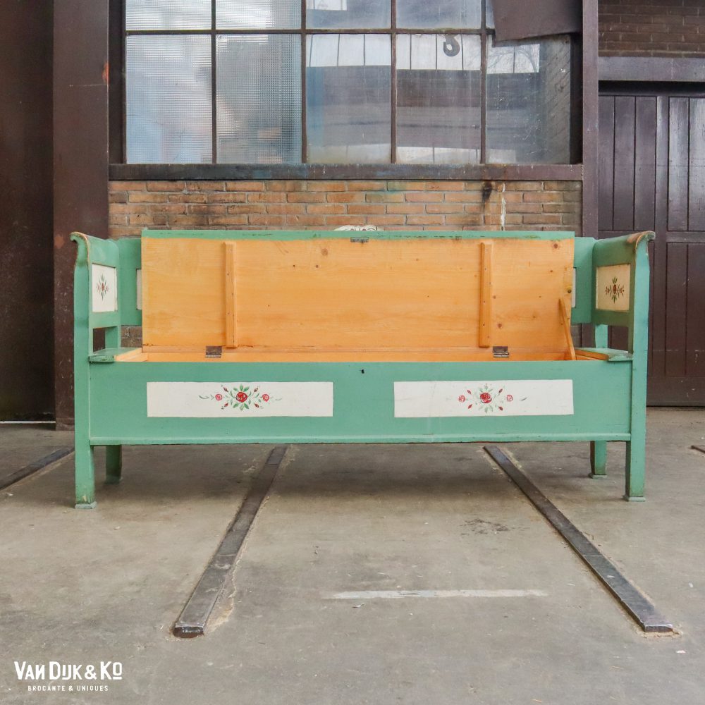 Groene houten beschilderde klepbank - Afbeelding 3