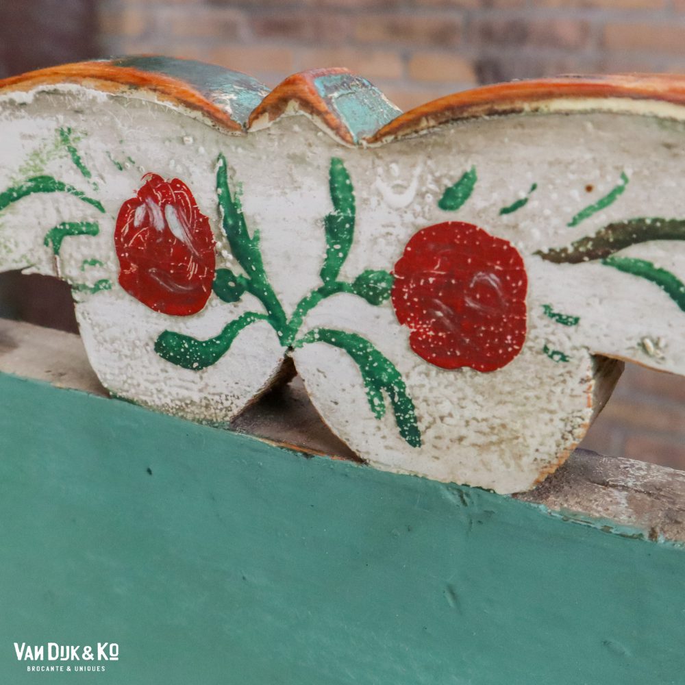 Groene houten beschilderde klepbank - Afbeelding 7