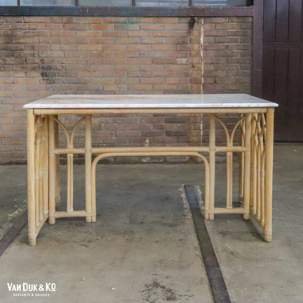Rotan tafel met marmeren blad - Afbeelding 2