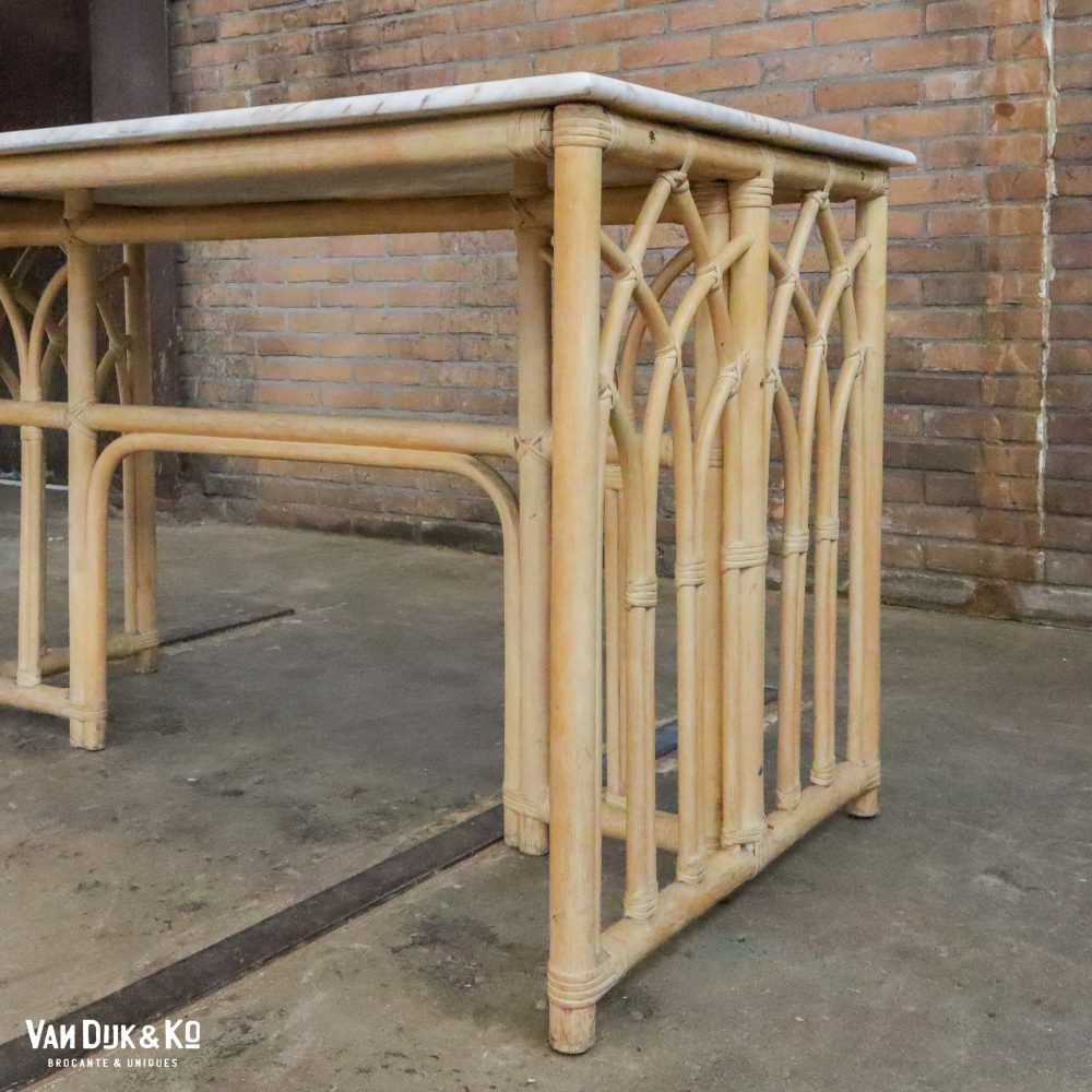 Rotan tafel met marmeren blad - Afbeelding 5