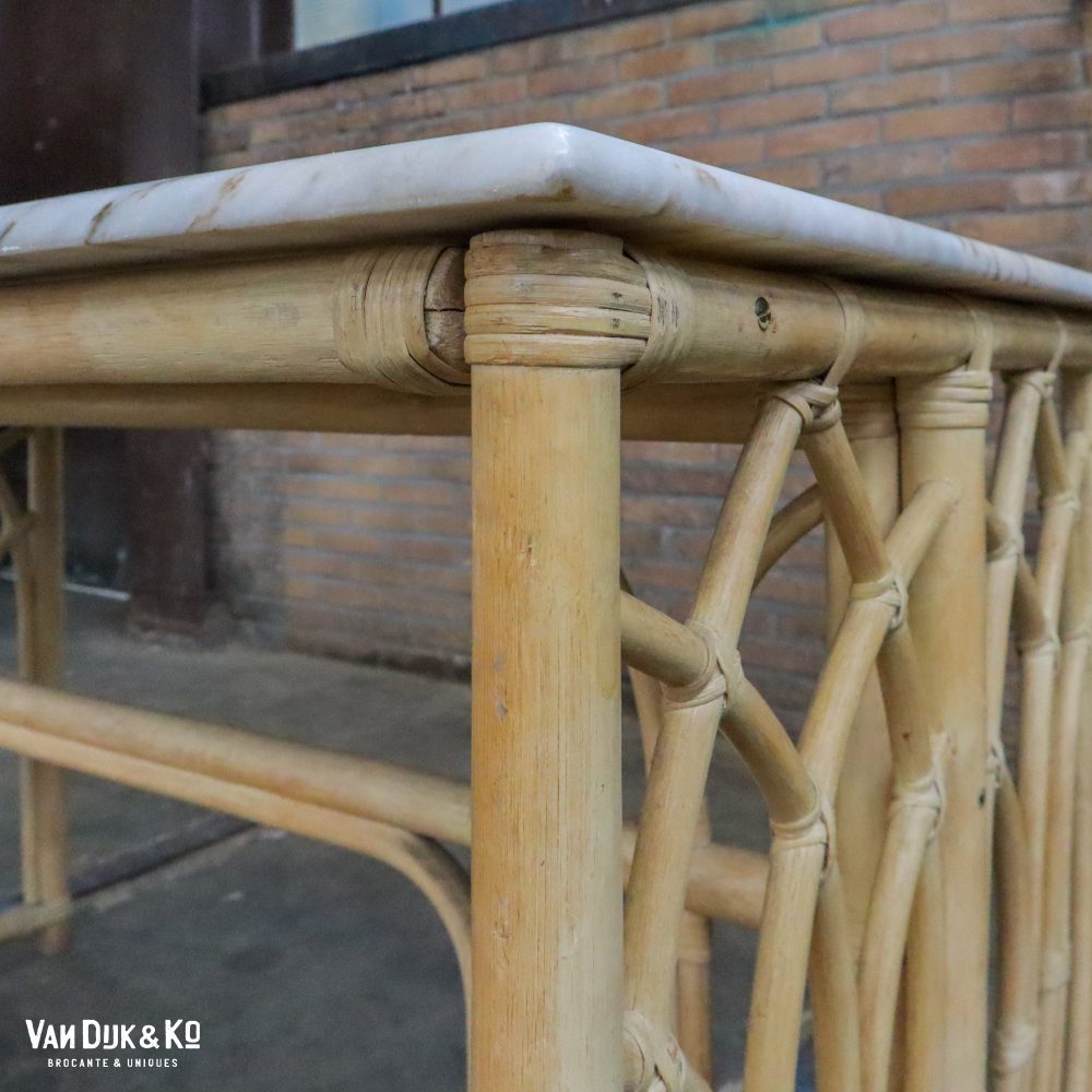 Rotan tafel met marmeren blad - Afbeelding 6