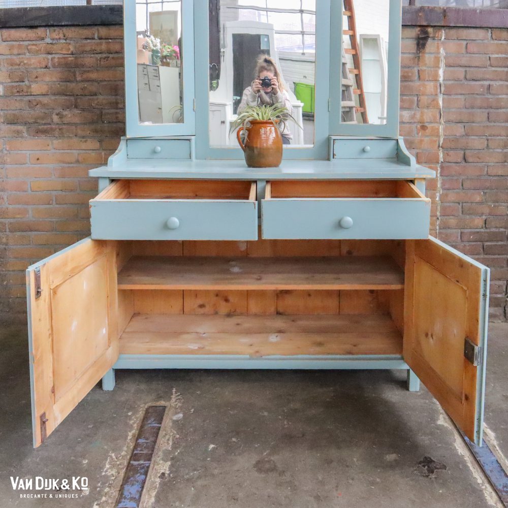 Brocante blauwe kaptafel - Afbeelding 3