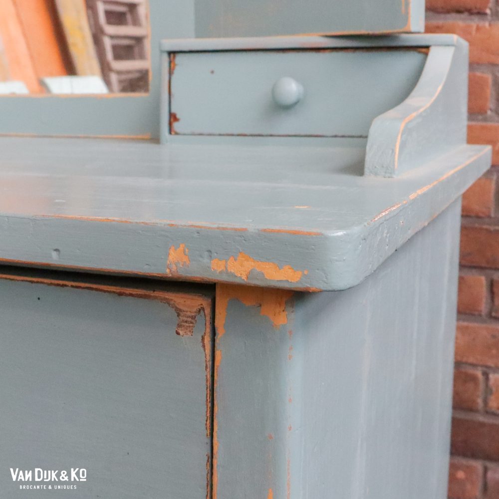 Brocante blauwe kaptafel - Afbeelding 8