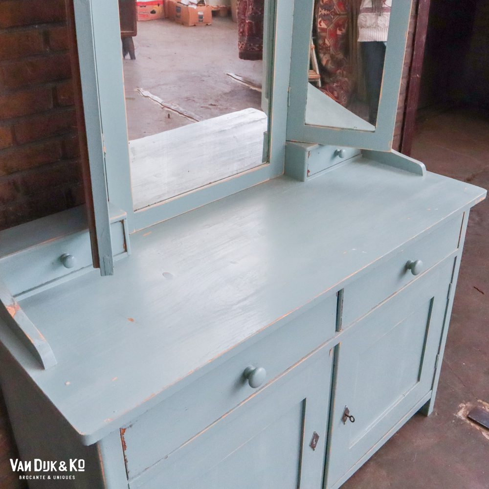 Brocante blauwe kaptafel - Afbeelding 4