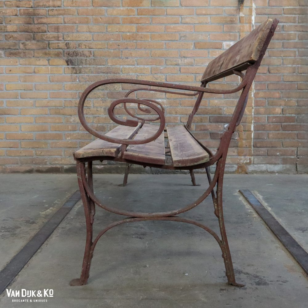 Brocante bruine parkbank - Afbeelding 3