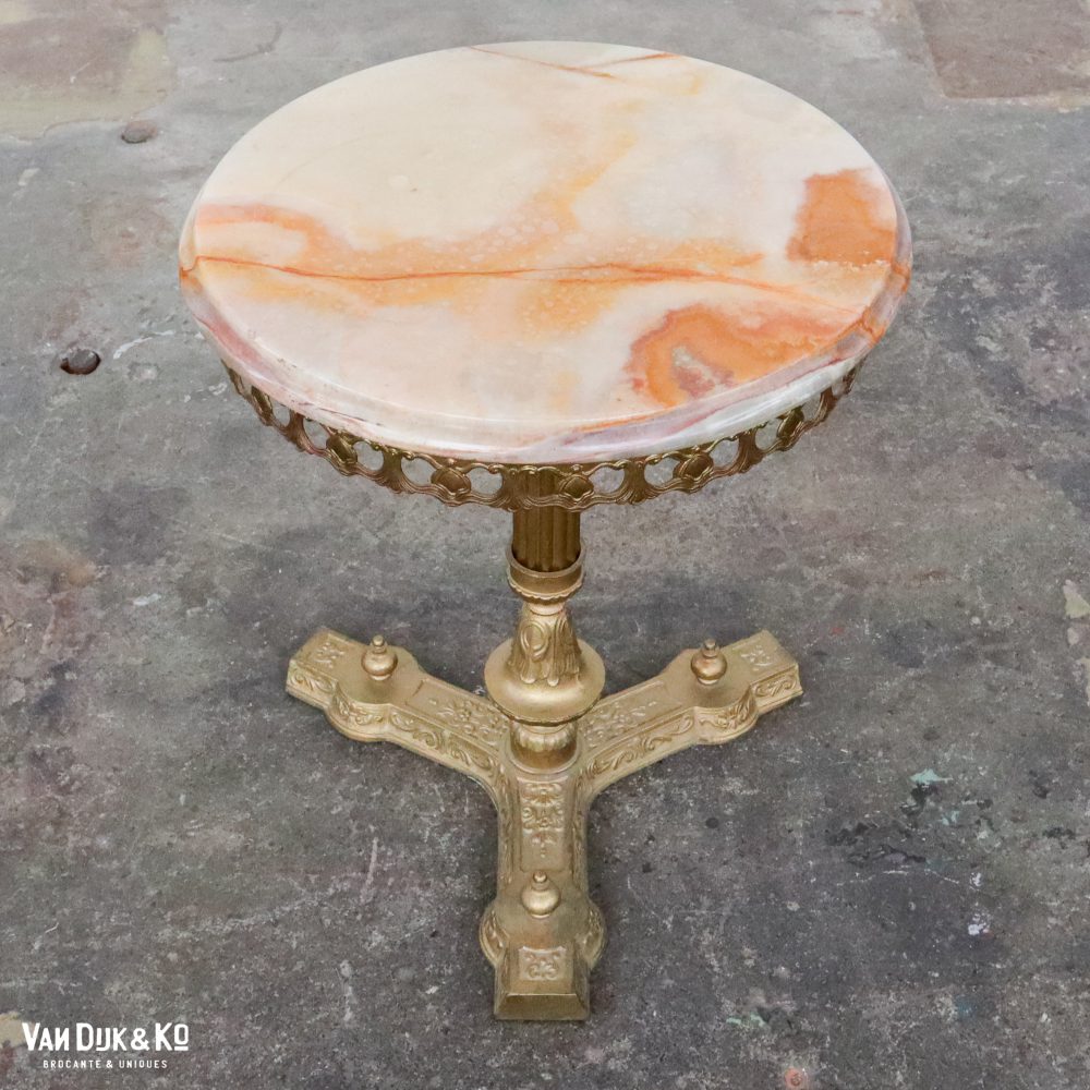 Messing tafeltje met marmeren blad - Afbeelding 2