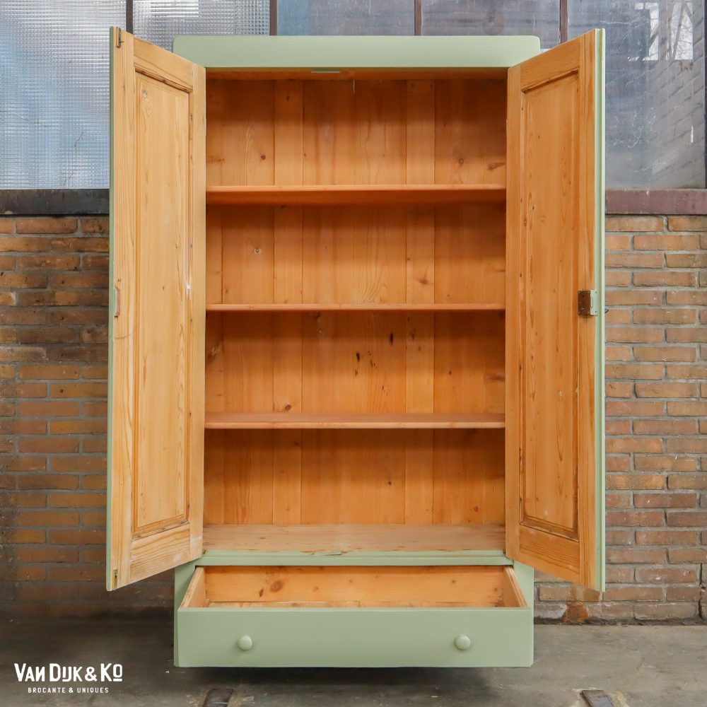 Brocante groene linnenkast - Afbeelding 3