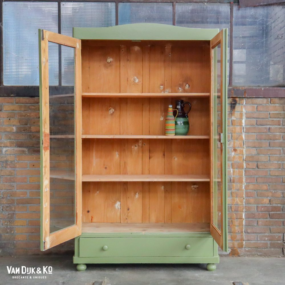 Olijfgroene vitrinekast - Afbeelding 3