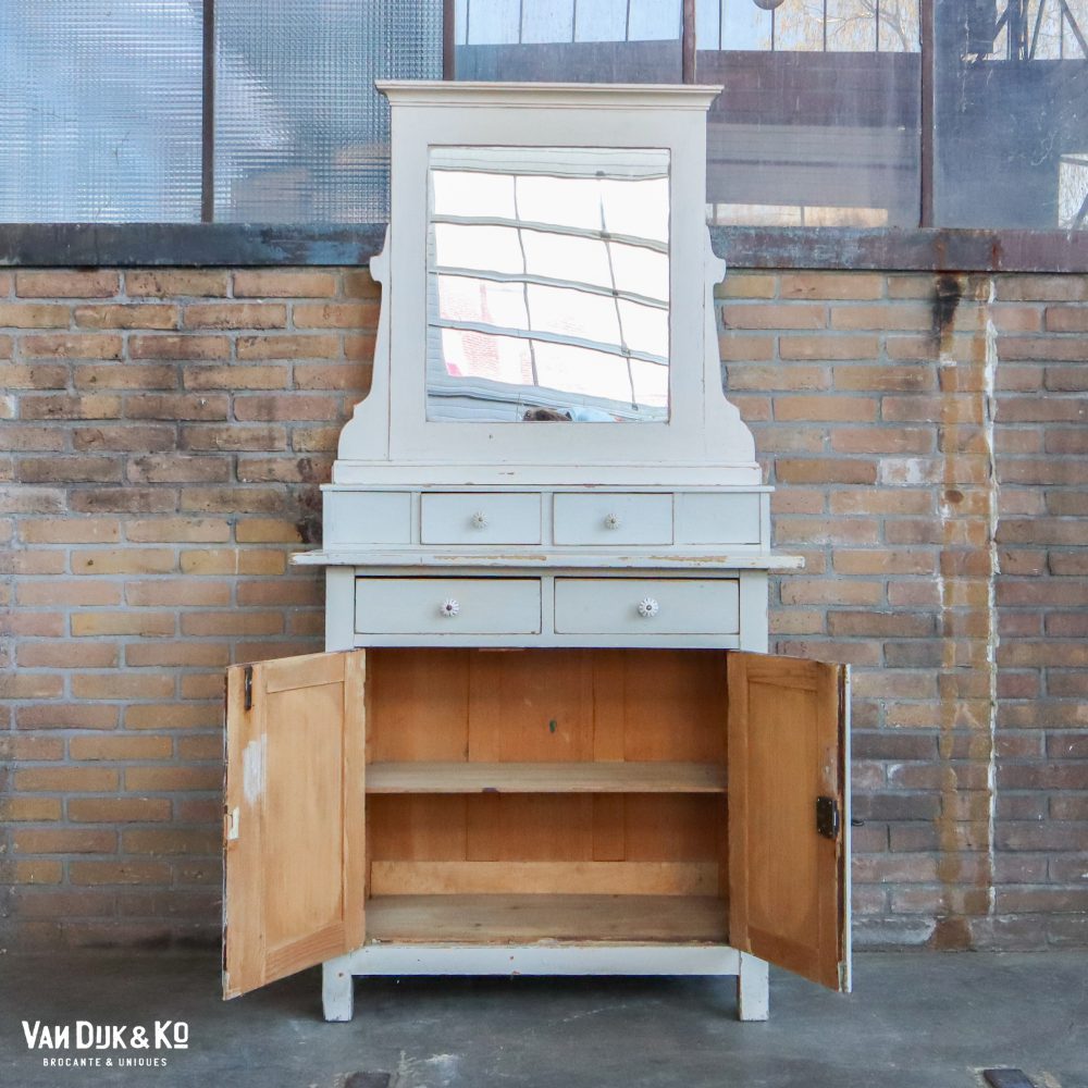 Brocante onderkast met spiegel - Afbeelding 3