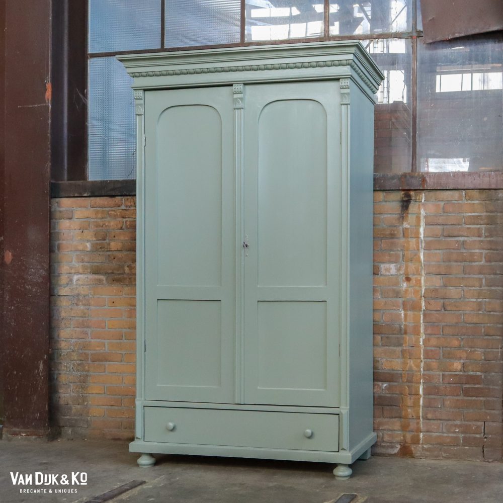 Brocante groen/grijze linnenkast - Afbeelding 2