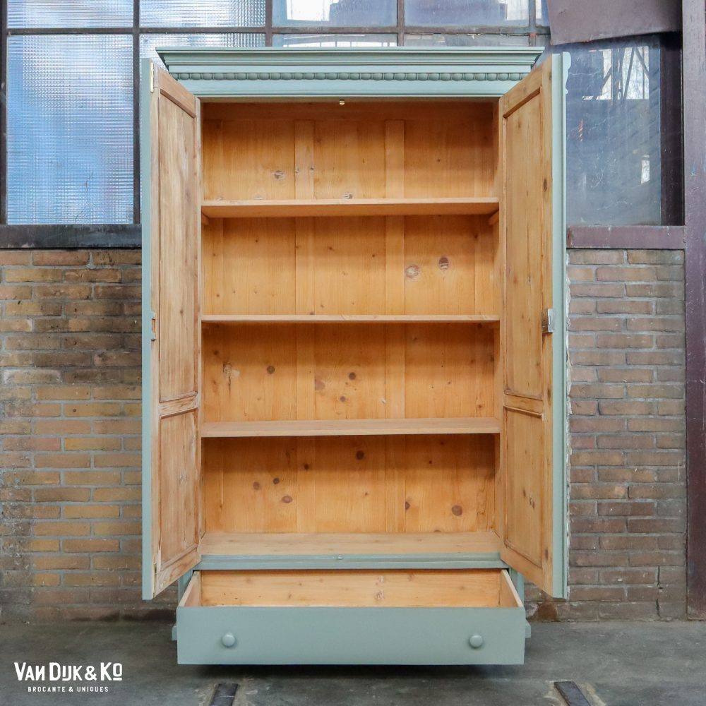 Brocante groen/grijze linnenkast - Afbeelding 3