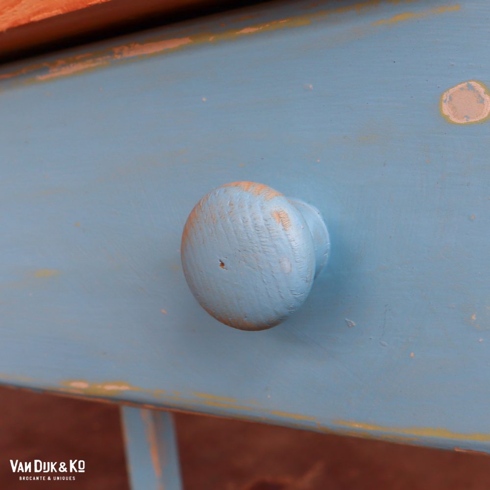 Brocante bureautje met blauw onderstel - Afbeelding 4