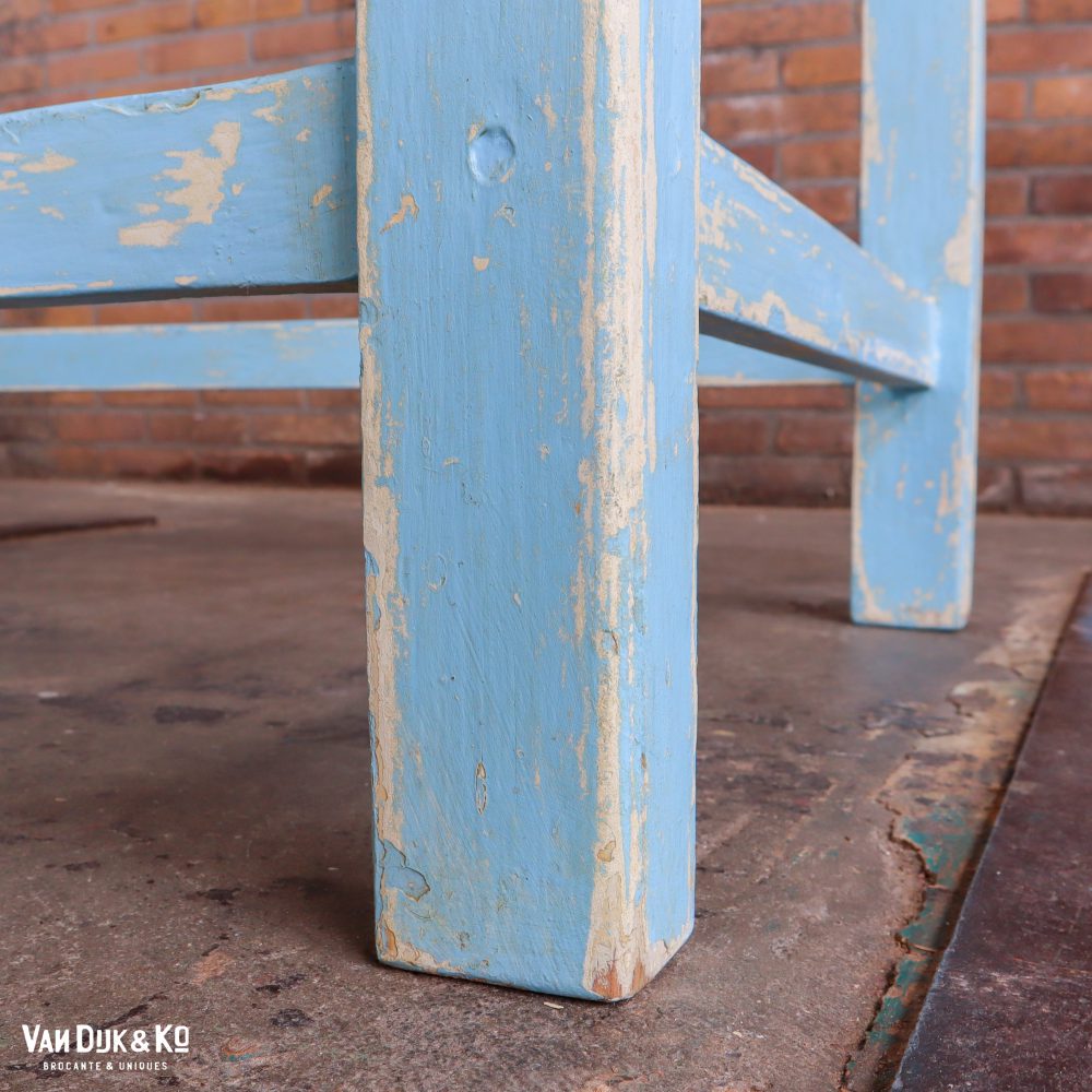 Brocante bureautje met blauw onderstel - Afbeelding 7