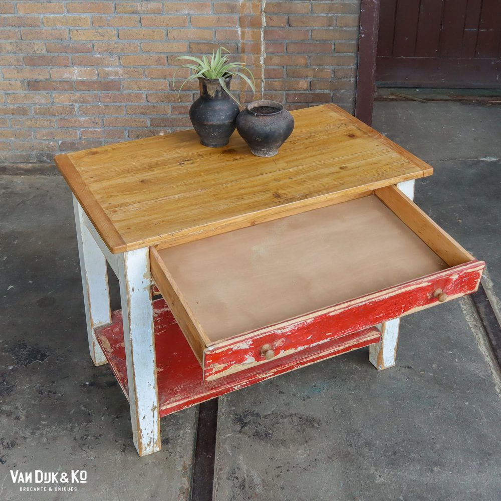 Brocante bureautje met grote la - Afbeelding 3