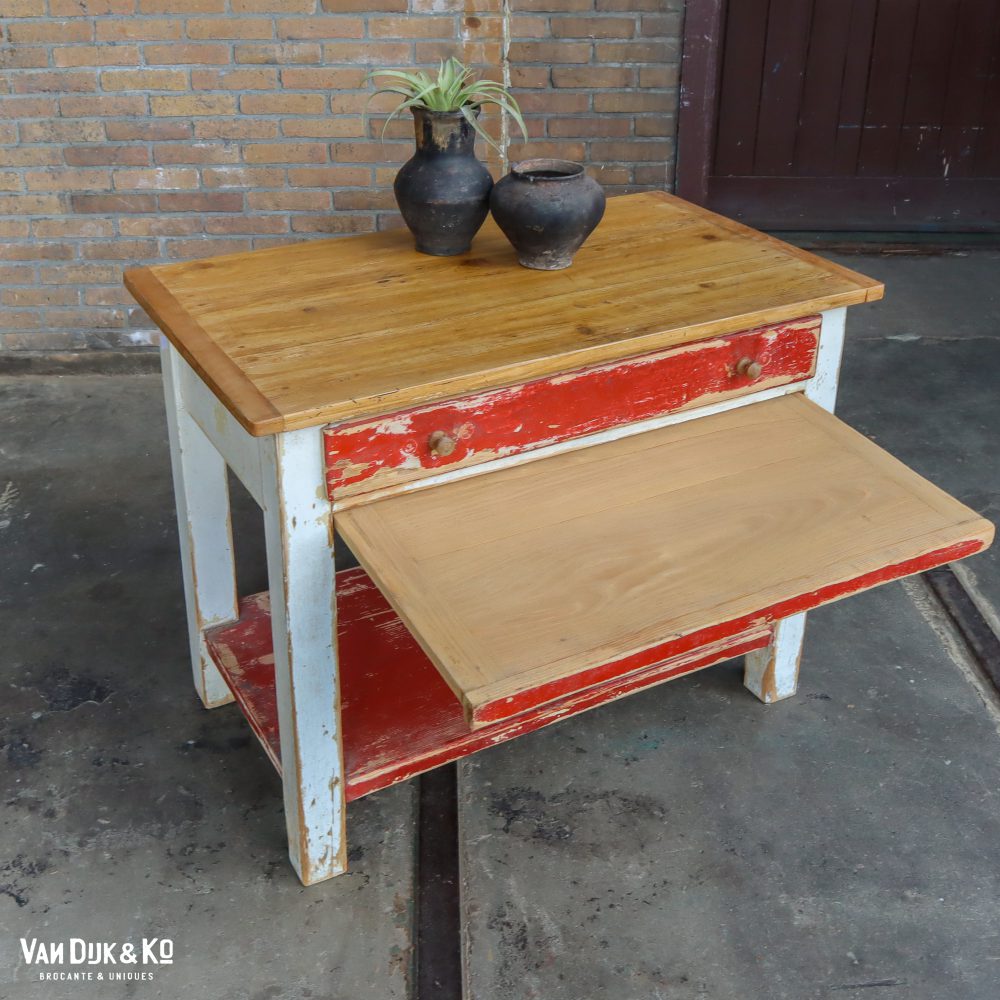 Brocante bureautje met grote la - Afbeelding 4