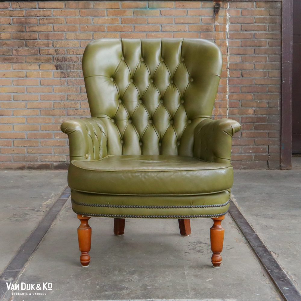 Groen leren fauteuil (mancave) - Afbeelding 2