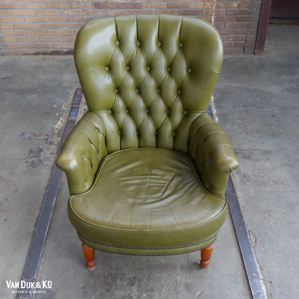 Groen leren fauteuil (mancave) - Afbeelding 3