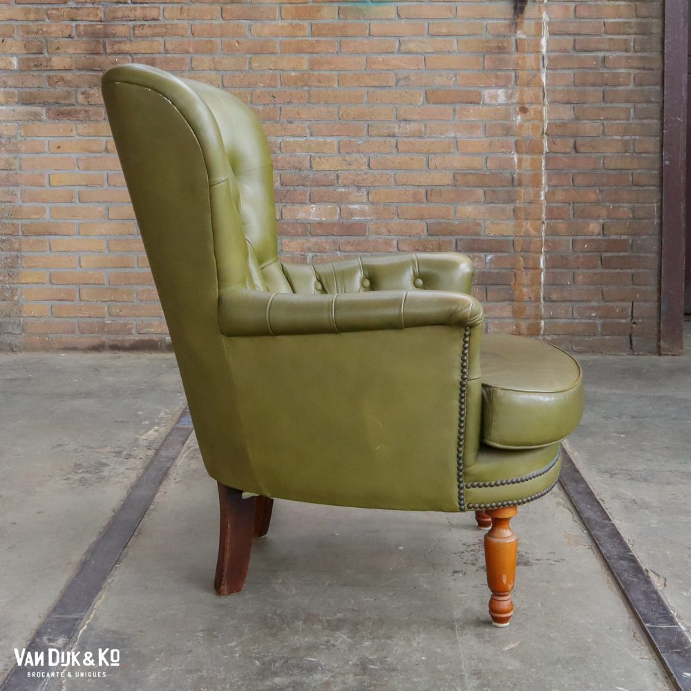 Groen leren fauteuil (mancave) - Afbeelding 4