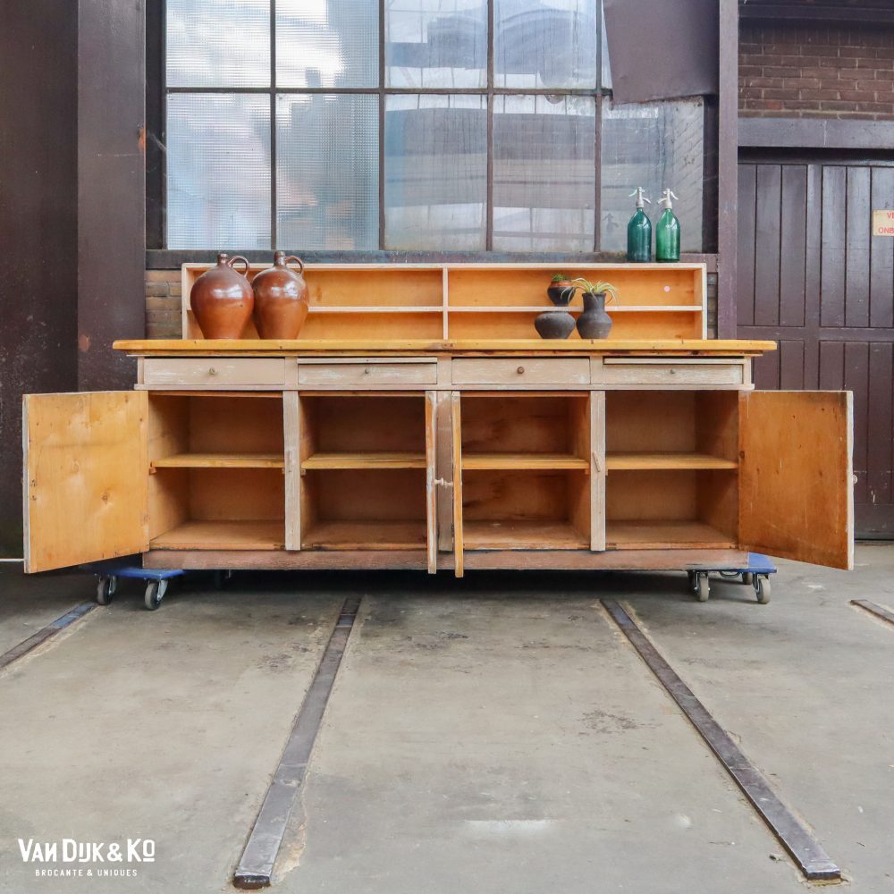 Houten brocante werktafel - Afbeelding 2