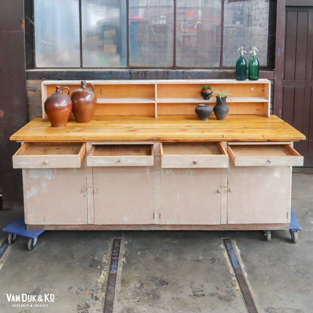 Houten brocante werktafel - Afbeelding 3