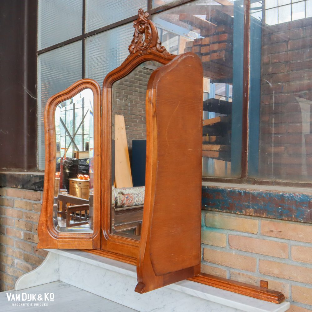 Antieke commode met marmeren blad en spiegel - Afbeelding 7
