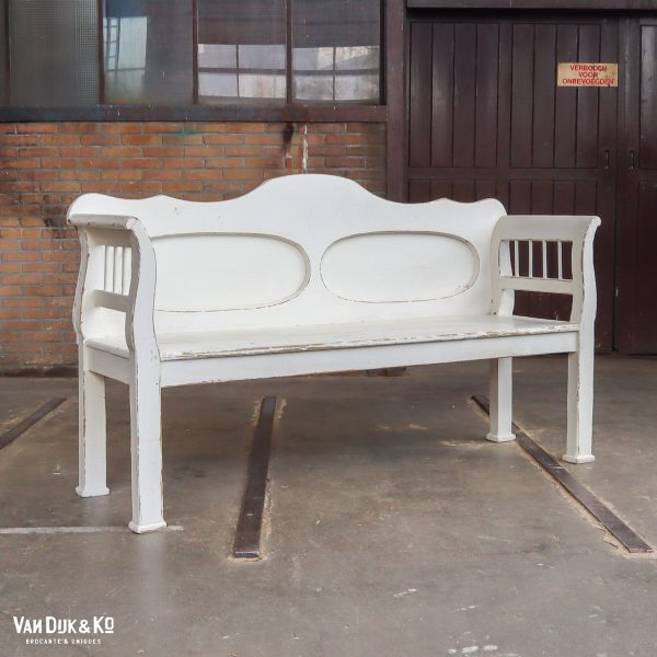 Houten witte bank