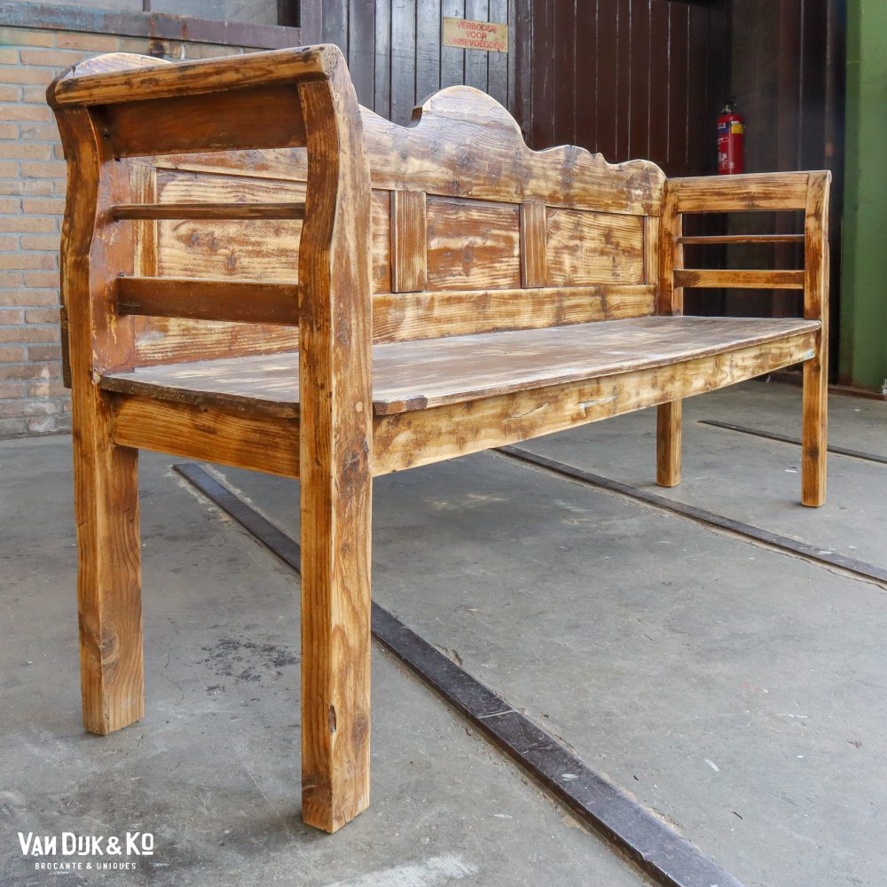 Houten brocante bank - Afbeelding 2