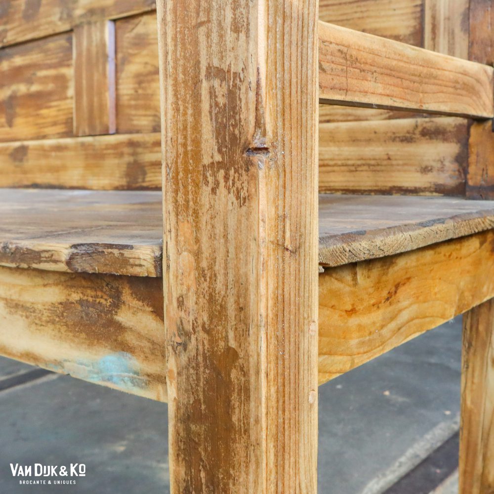 Houten brocante bank - Afbeelding 8