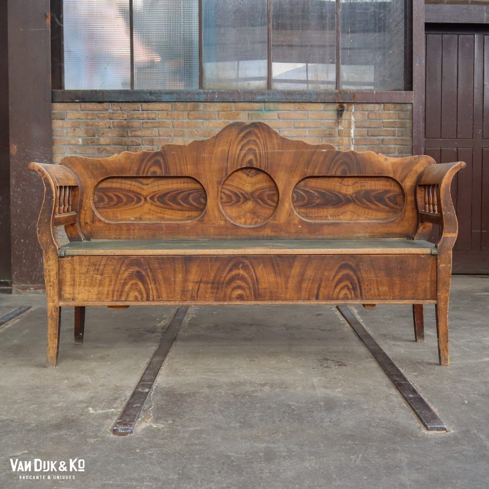Houten brocante klepbank - Afbeelding 4