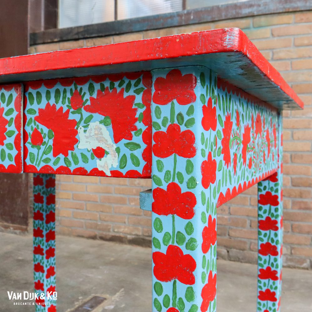 Handbeschilderde Roemeense set - tafel en 3 stoelen - Afbeelding 15