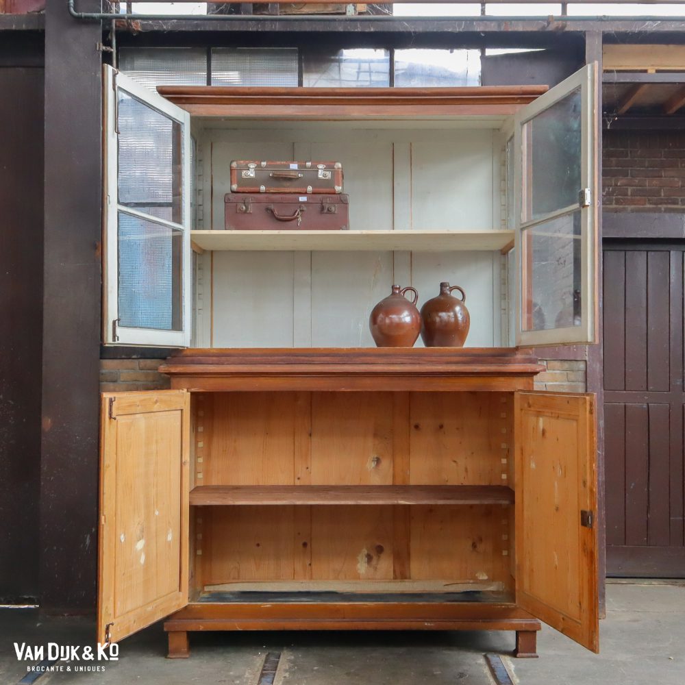 Bruine brocante vitrinekast - Afbeelding 3