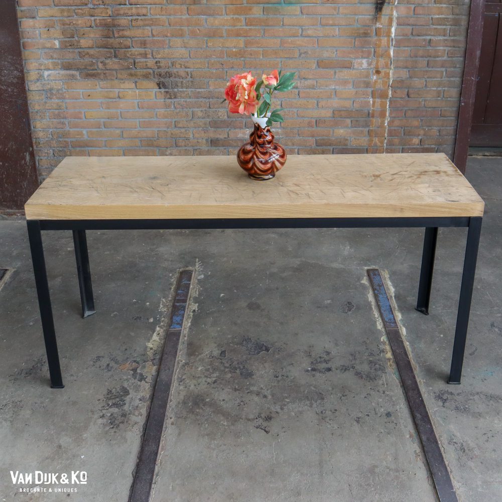 Industriële tafel met houten blad - Afbeelding 2