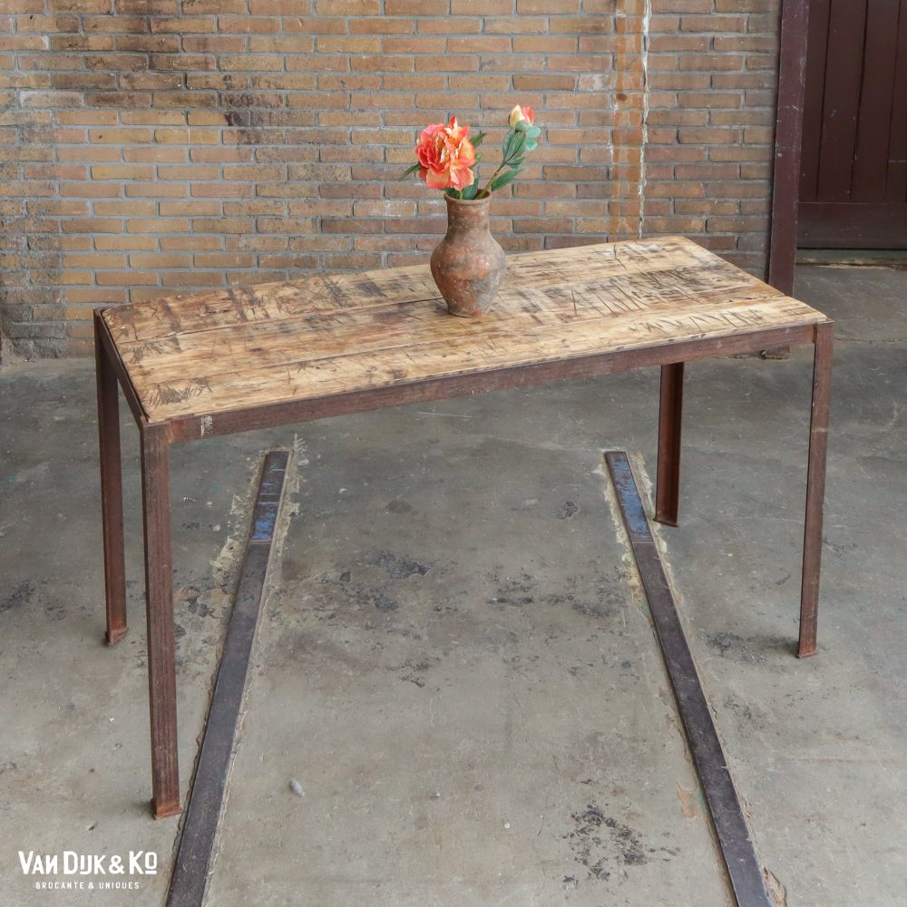 Industriële tafel met houten blad - Afbeelding 2