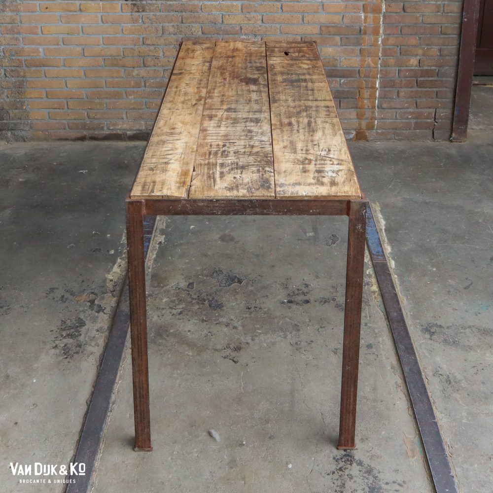 Industriële tafel met houten blad - Afbeelding 3