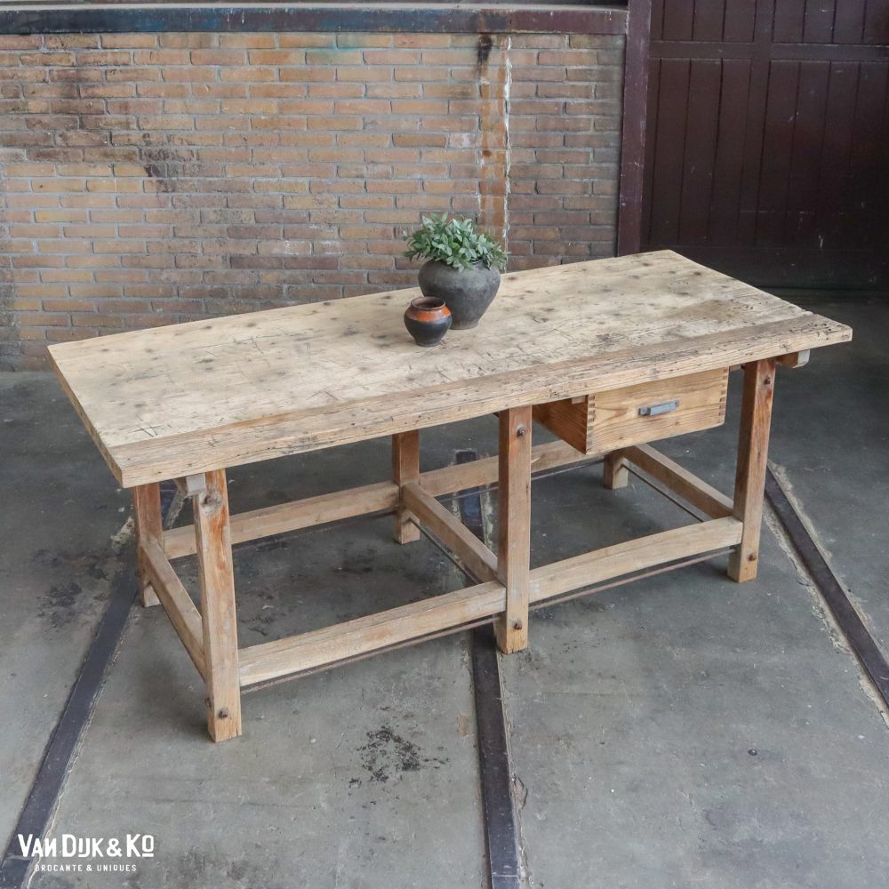 Brocante werktafel met la - Afbeelding 2