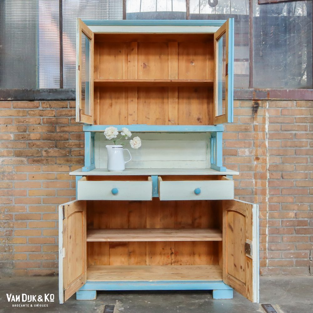 Brocante wit met blauwe buffetkast - Afbeelding 3