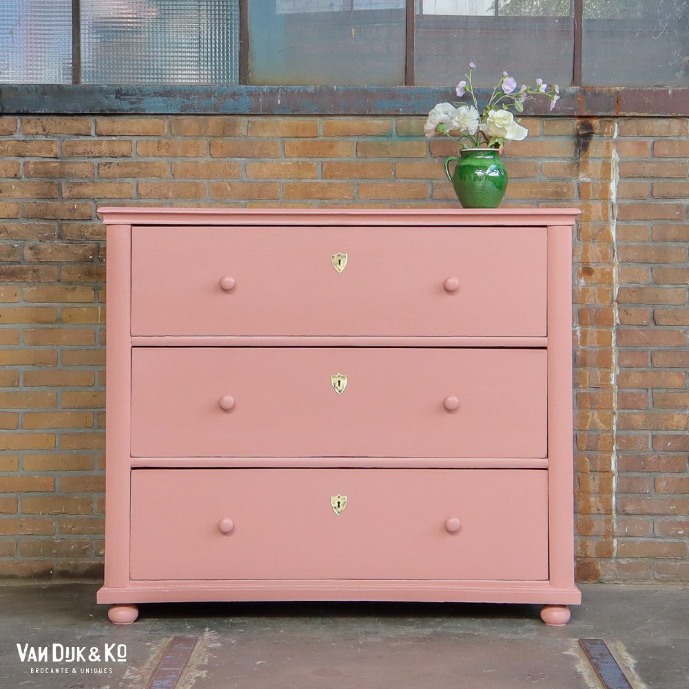 Brocante roze commode - Afbeelding 2