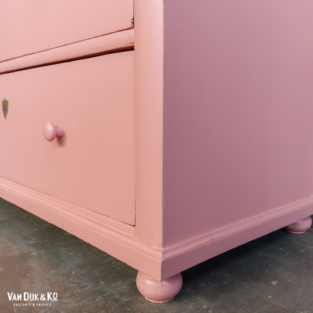 Brocante roze commode - Afbeelding 4