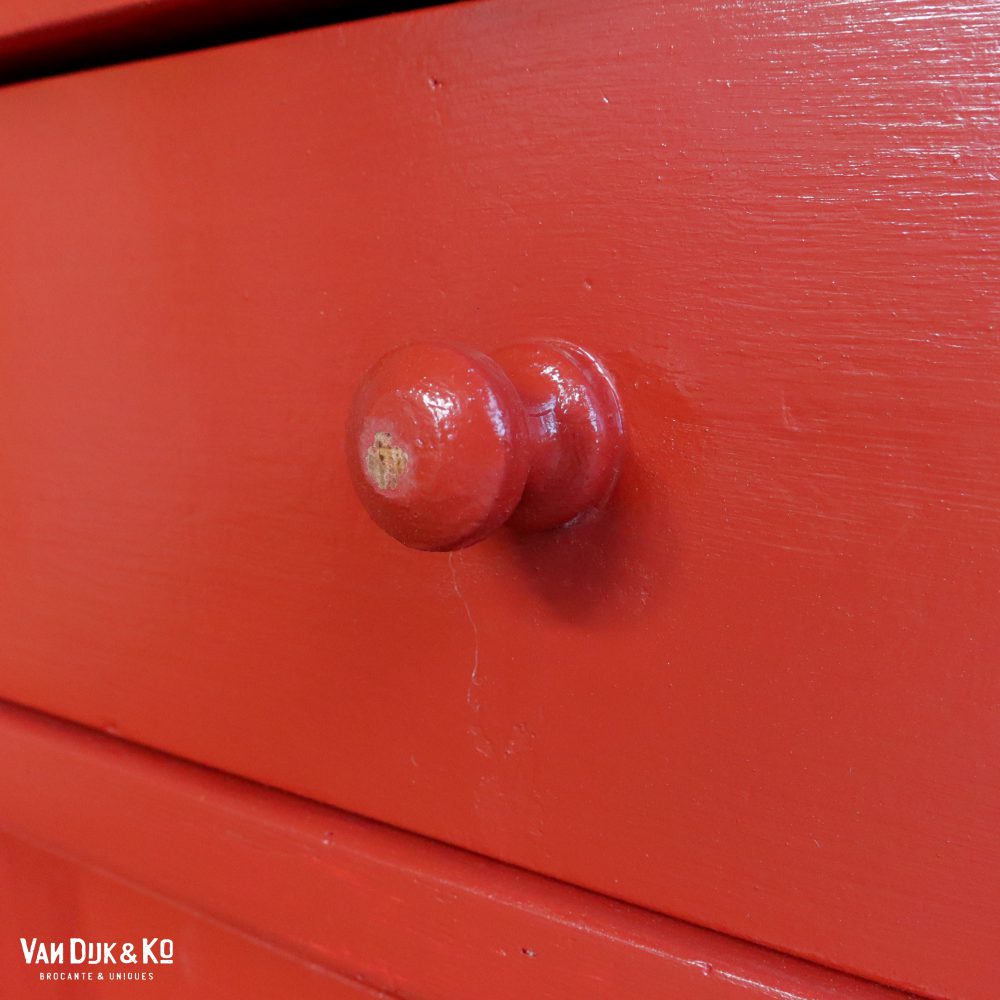 Brocante rood nachtkastje - Afbeelding 6