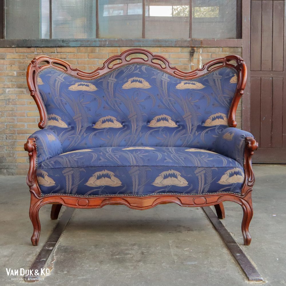 Brocante blauwe loveseat - Afbeelding 2