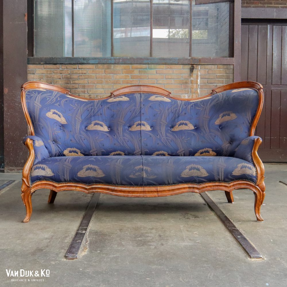Blauwe brocante sofa - Afbeelding 2
