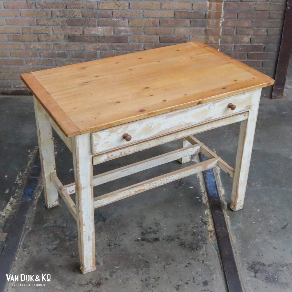 Brocante bureautje met grote la - Afbeelding 3