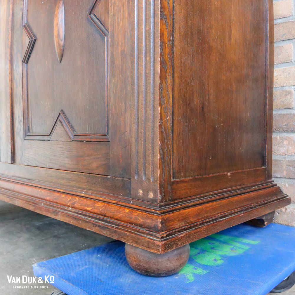 Antieke vitrinekast met glas in lood - Afbeelding 8